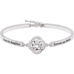 Sterling Silver 'Always My Daughter Forever My Friend' Cubic Zirconia Bracelet 7